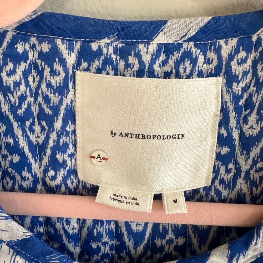 Blue and White Ikat Pattern Jacket by Anthropologie women’s size M - Picture 4 of 13